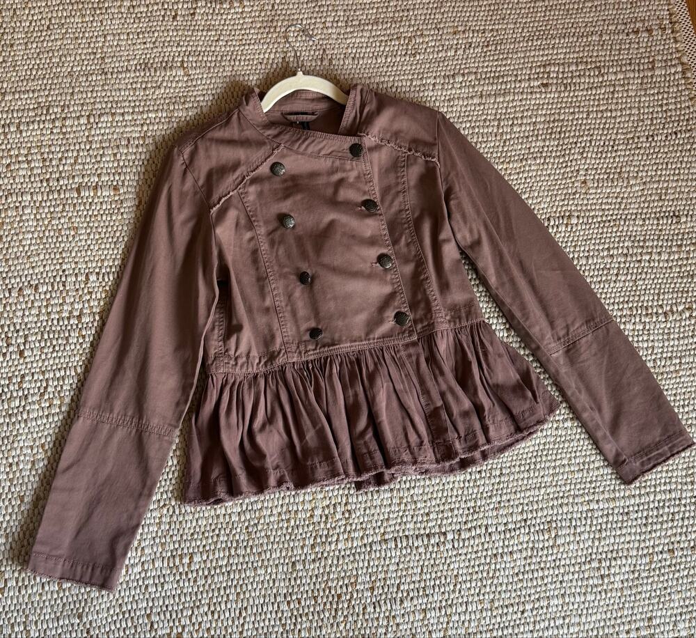 Maurices Dusty Rose Ruffle Hem Utility Military Style Jacket Sz M 100% Cotton